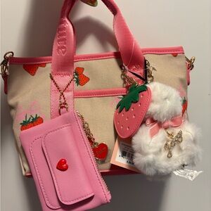 Juicy Couture Pink and Cream Strawberry Tote Set